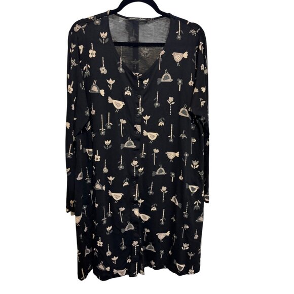 Gudrun Sjoden Black Bird Print Cotton Modal Long Sleeve Button Front Tunic - Picture 2 of 10